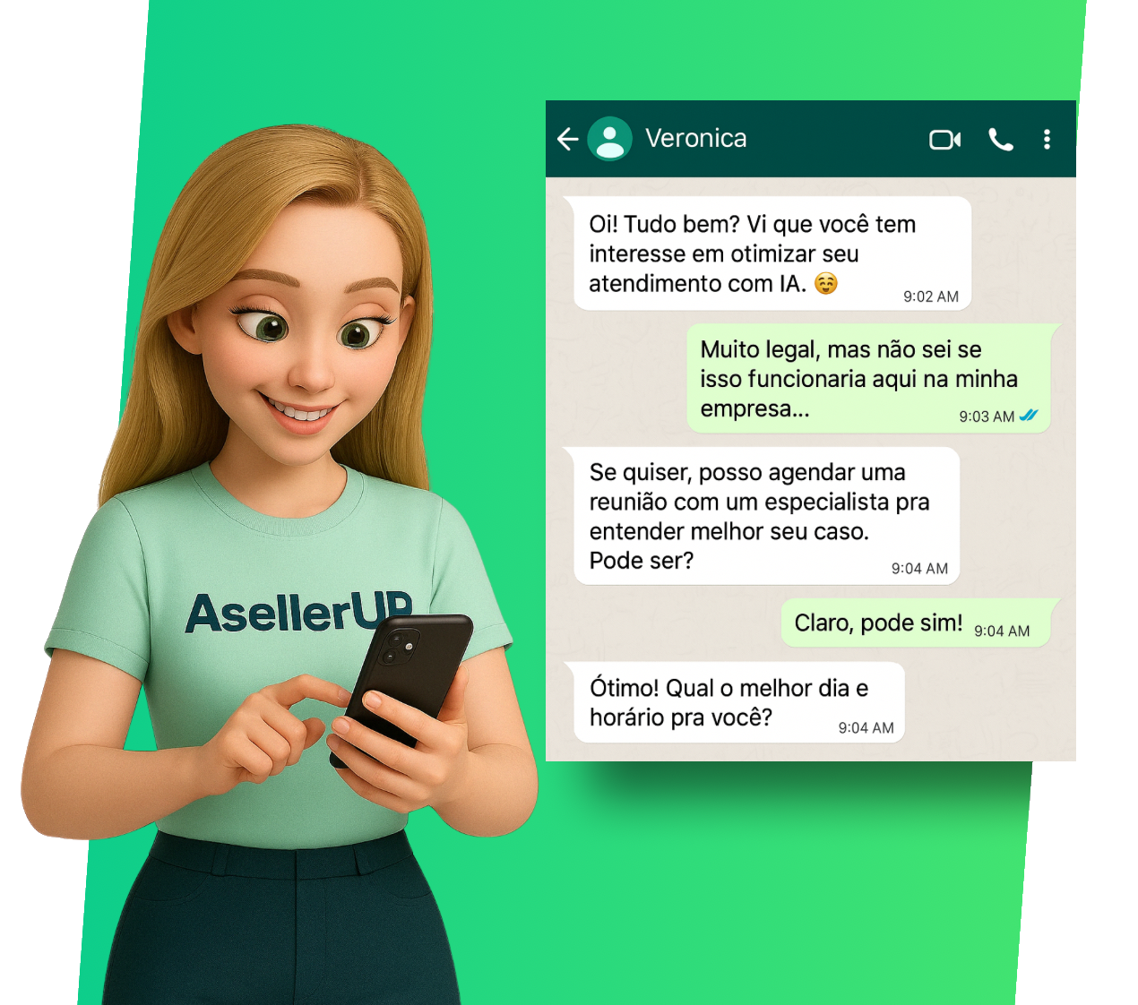 Demonstração de conversa no WhatsApp